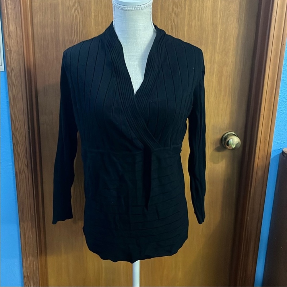 EUC PL black vneck rib knit sweater style & co